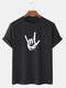 Mens Gesture Graphic Crew Neck Casual Short Sleeve Cotton T-Shirts - Black