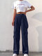 Casual Zip Front Button Plus Size Pocket Pants for Women - Navy