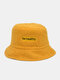 Unisex Cotton PU Double-sided Wearable Solid Letter Label Outdoor Warmth Windproof Bucket Hat - Yellow