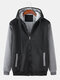 Mens Thicken Colorblock Patchwork Plus Velvet Zipper Winter Hooded Jackets - Black