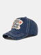 Unisex Washed Distressed Cotton Letter Cartoon Pattern Embroidery Patch Fashion Sunscreen Baseball Cap - Navy