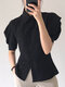 Solid Color Puff Sleeve Front Buttons Elegant Blouse - Black