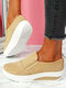 Plus Size Women Casual Breathable Comfy Shake Shoes Elastic Slip-On Platform Sneakers - Khaki