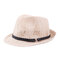 Women Caddice Weave Gridding Breathable Curl Brim Addition Leather Belt Fashion Jazz Hat  - Khaki 2