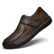 Men Vinatge Comfy Round Toe Hook Loop Soft Hand Stitching Shoes - Dark Brown