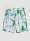 Men Landscape & Sailboat Graphic Mid Length Soft Breathable Hawaii Style Board Shorts - Beige