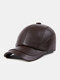 Men Sheep Leather Solid Color Patchwork Stitch Casual Windproof Waterproof Baseball Cap - Dark Brown