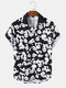 Mens Allover Cute Panda Print Lapel Street Short Sleeve Shirts - Black