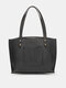 Women Vintage Faux Leather Large Capacity Tote Internal Keychain Design Crossbody Bags Shoulder Bag - Black