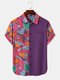 Mens Colorful Plants Print Patchwork Holiday Short Sleeve Shirts - Purple