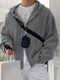 Mens Rib-Knit Double Zip Hooded Jacket - Gray