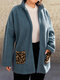 Plus Size Fluffy Leopard Print Pocket Zipper Patchwork Coat - Blue