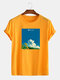 Mens Scenery Graphic Print Cotton Round Neck Casual Short Sleeve T-Shirts - Yellow