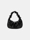 Women Solid Pleated Handbag Shoulder Bag - Black