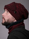 Men 2PCS Plus Velvet Thick Winter Outdoor Keep Warm Neck Protection Headgear Scarf Knitted Hat Beanie - Red