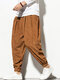 Mens Corduroy Solid Color Drawstring Mid Waist Elastic Cuff Jogger Pants - Brown
