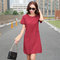 Short-sleeved Loose Temperament Retro Cotton Linen Dress  - Red wine