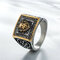 Vintage Finger Rings Lion Head Engraved Pattern Square Stainless Steel Rings Ethnic Jewelry for Men - Gold