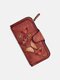 Women Butterfly Four Fold Wallet Purse 14 Card Slot 5.5 Inch Phone Bag - Red