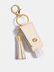 Women Faux Leather Casual Tassel Portable Disinfectant Keychain Pendant Bag Accessory - Beige