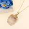 Fashion Colorful Natural Stone Pendant Necklace Sweater Chain for Women Men - Pink