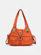 Women Faux Leather Multi-Pocket Large Capacity Shoulder Bag Crossbody Bags - Orange