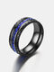 Trendy Simple Black Blue Cubic Rhinestone Circle-shaped Stainless Steel Rings - Blue