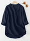 Solid Pocket Button Half Placket 3/4 Sleeve Casual Blouse - Navy