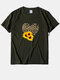 Leopard Sunflower Print Short Sleeves Casual T-shirt For Women - Army