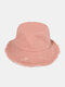 Unisex Washed Cotton Solid Color Raw-edged Damaged Fashion Sunshade Bucket Hat - Pink