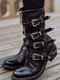 Large Size Women Casual Fashion Side-zip Comfy Mid Calf Biker Boots - Black