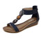 Large Size Wedge Heel Beaded Bohemian Sandals - Blue