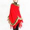 Women Tassel Solid Artificial Fur Poncho With Hood Warm Scarves Cloak Shawl Fashion Fur Hooded Shawl - Red