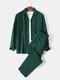 Mens Pure Color Revere Collar Shirts Basics Two Pieces Outfits With Sweatpants - Green