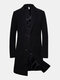 Mens Winter Plain Woolen Mid-Length Business Casual Single-Breasted Overcoat - Black