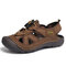 Men Anti-collision Toe Hole Leather Outdoor Hiking Beach Water Sandals - Brown