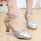 Women Sequins Latin Dance Shoes Mary Jane Mid Heel Strap Buckle Pumps - Silver