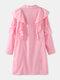 Solid Color Button Lapel Plus Size Ruffle Dress for Women - Pink
