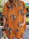Flower Print Pocket Dolman Sleeve Two Pieces Suit - Orange