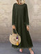 Women Lace Patchwork Double Pocket Long Sleeve Casual Dress - Army Green