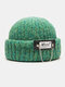 Unisex Mixed Color Knitted Letter Patch Chain Decoration Warmth Brimless Beanie Landlord Cap Skull Cap - Dark Green