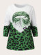 Plus Size Casual Leopard Print Patchwork O-neck Sweatshirt - Green