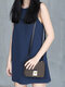 Solid Sleeveless Crew Neck Casual Dress For Women - Navy
