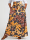 Floral Geometric Print Knotted Pocket Loose Long Skirt - Yellow#1