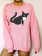 Cartoon Cat Printed Long Sleeve O-neck Sweatshirt For Women - Pink