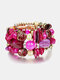 Vintage Irregular Multi-shape Beaded Multi-layer Winding Elastic Alloy Crystal Acrylic Bracelet - Rose