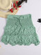 Solid Knitted Crochet Hollow Beach Cover-up Mini Skirt - Green