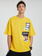 Men 100% Cotton City Landscape And Letter Print T-Shirt - Yellow