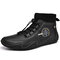 Men Hand Stitching Comfy Microfiber Leather Soft Sock Ankle Boots - Black