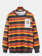 Mens Colorful Horizontal Stripes Graphic Print Cotton Casual Loose Sweatshirts - Black